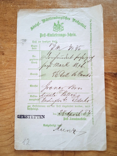 Alt post schein - kgl.würt,